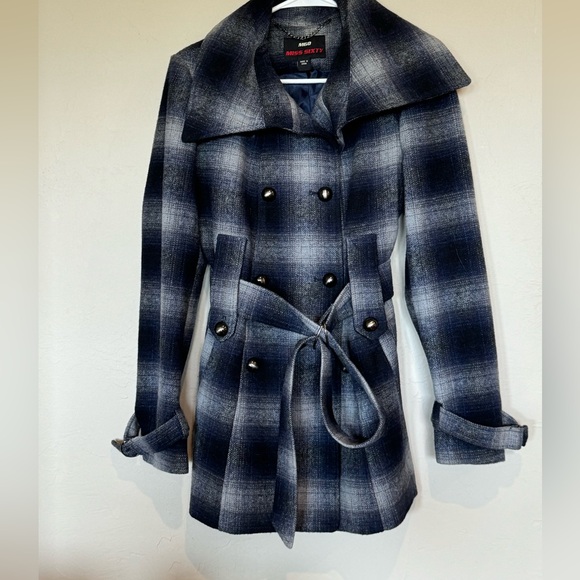 Miss sixty size M Women’s Double Breasted Coat Plaid Wool Blend blue - Picture 2 of 6